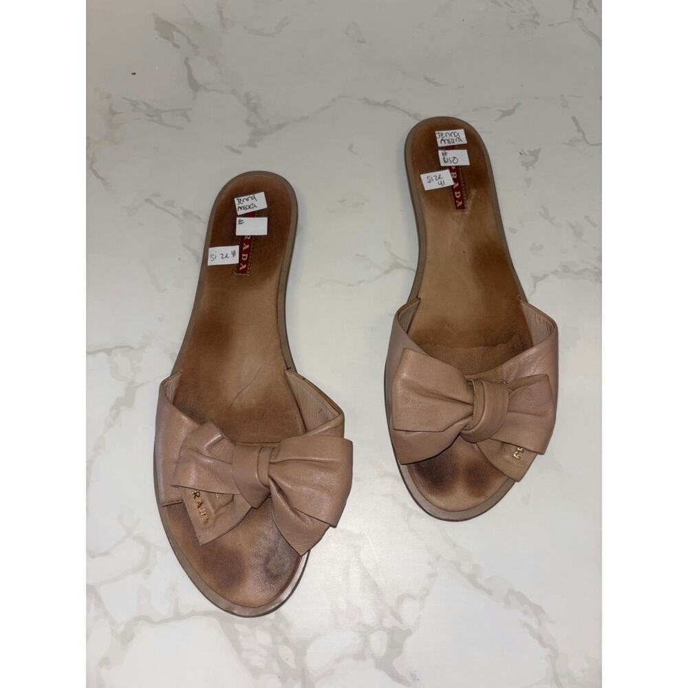 Prada Bow Leather Slides - Fair Condition